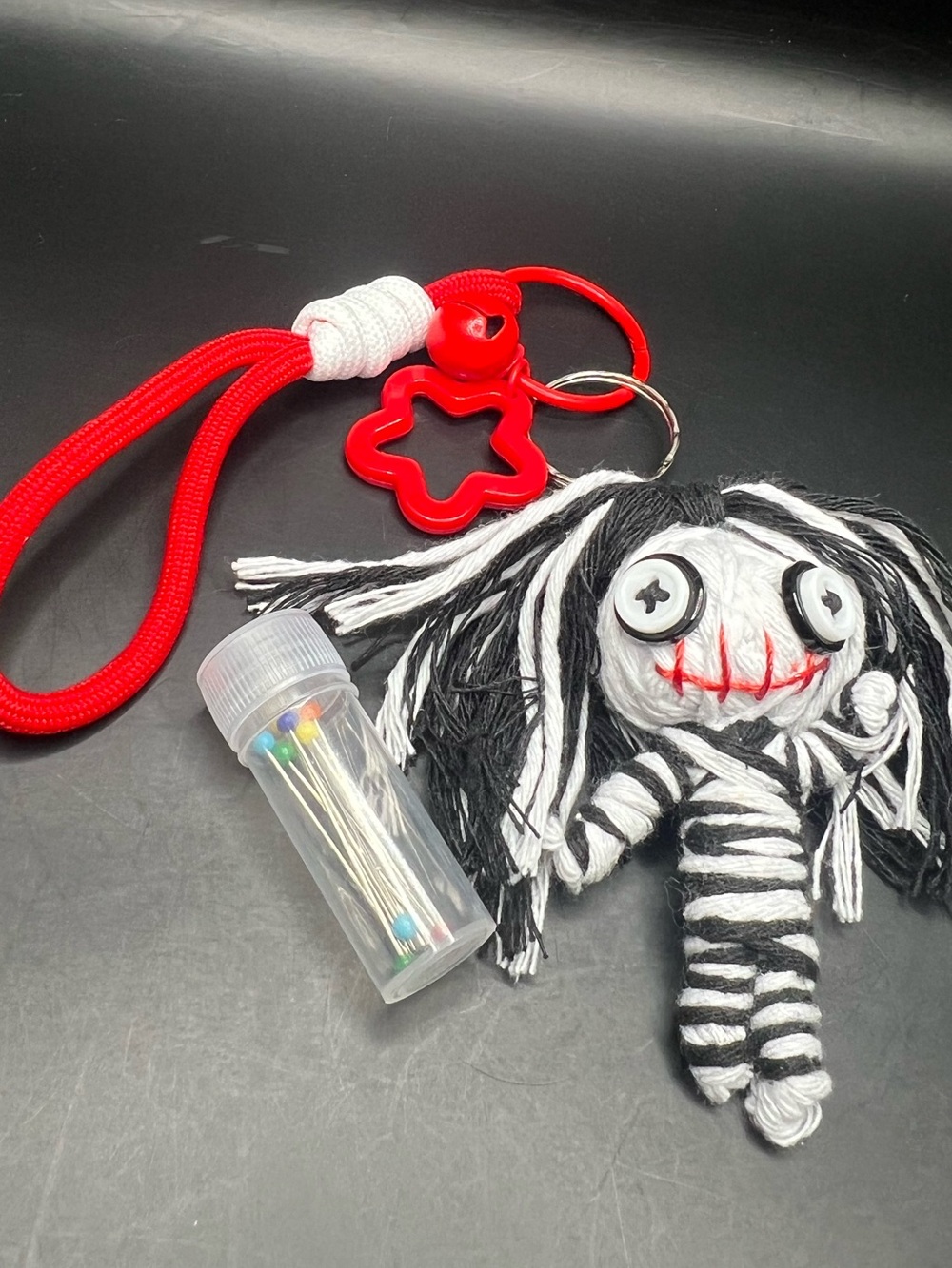 Handmade Voodoo Doll 3D Keychain Striped Gothic Star Bell Charm #5